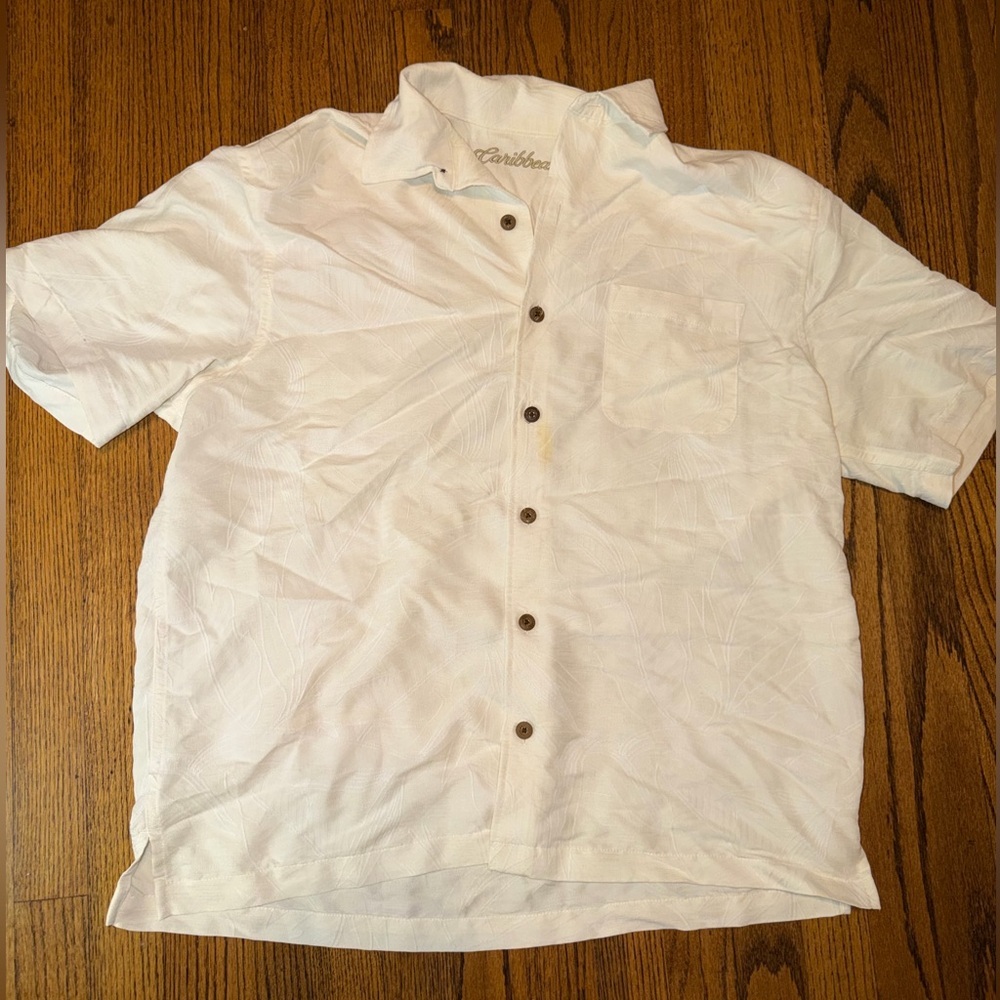 Caribbean Men's Cream Casual Button Down Collared Shirt Size Large